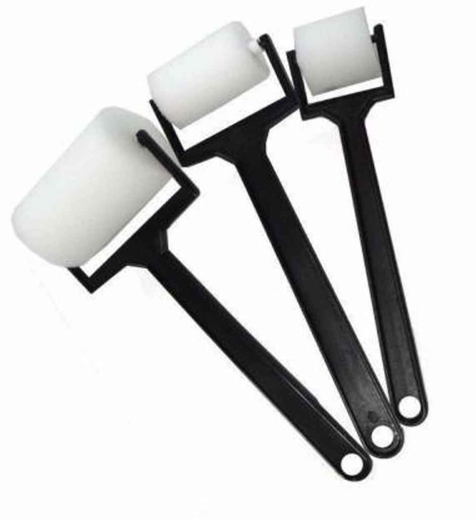Chrome Plain Foam Roller Brushes For Painting, Art And Craft Projects, Set Of 3
