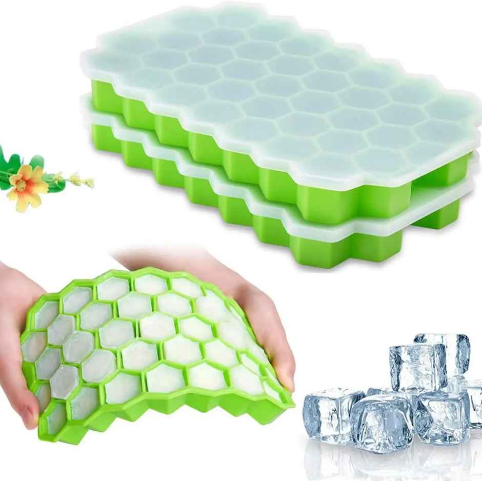 Clazkit Flexible Silicone Honeycomb 37 Cavity Ice Cube Tray with Lid -Color May Vary