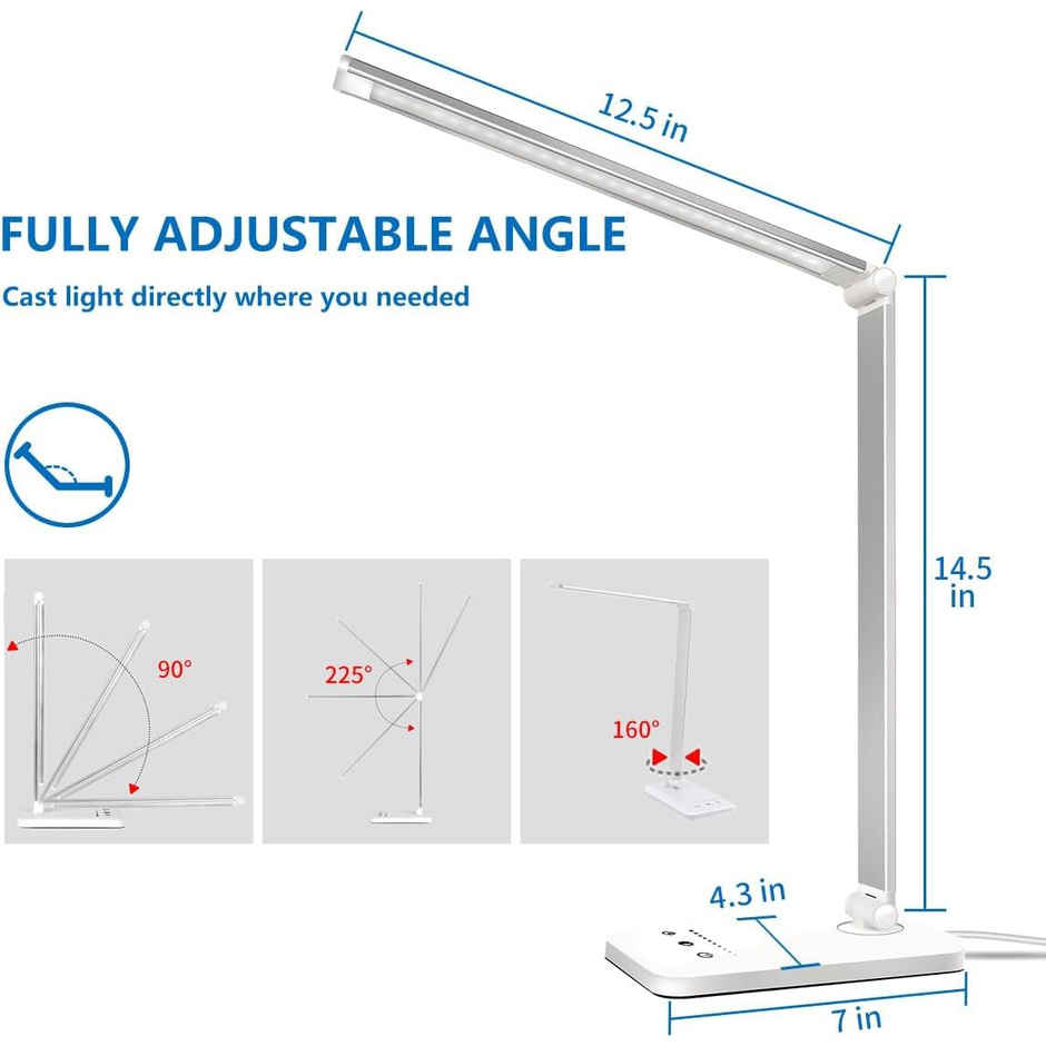 Hashwow Led Study Lamp With 5 Modes & Usb Charging Port Touch Control