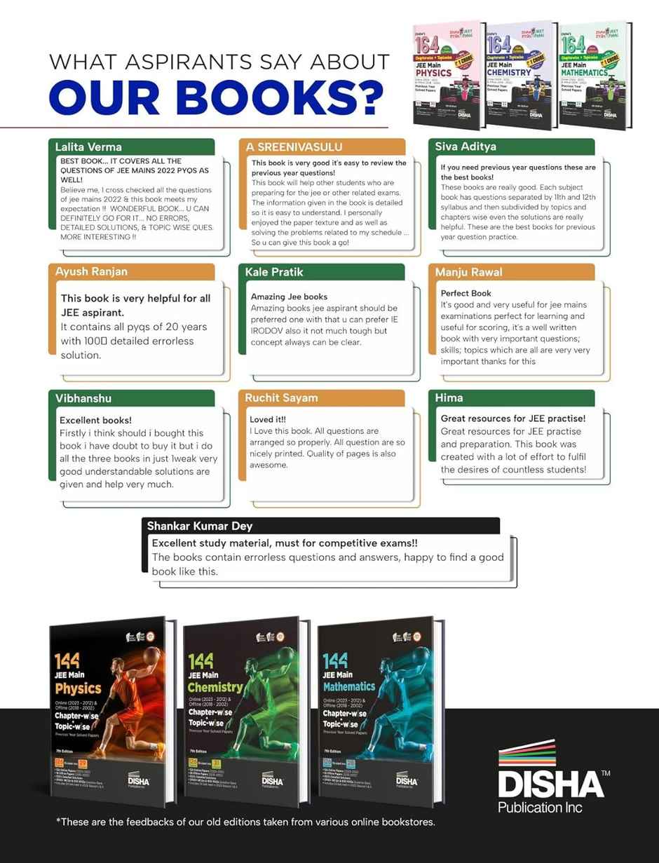 Disha's 164 New Syllabus Topic-wise JEE Main Online (2024 - 2012) & Offline (2018 - 2002) Chemistry