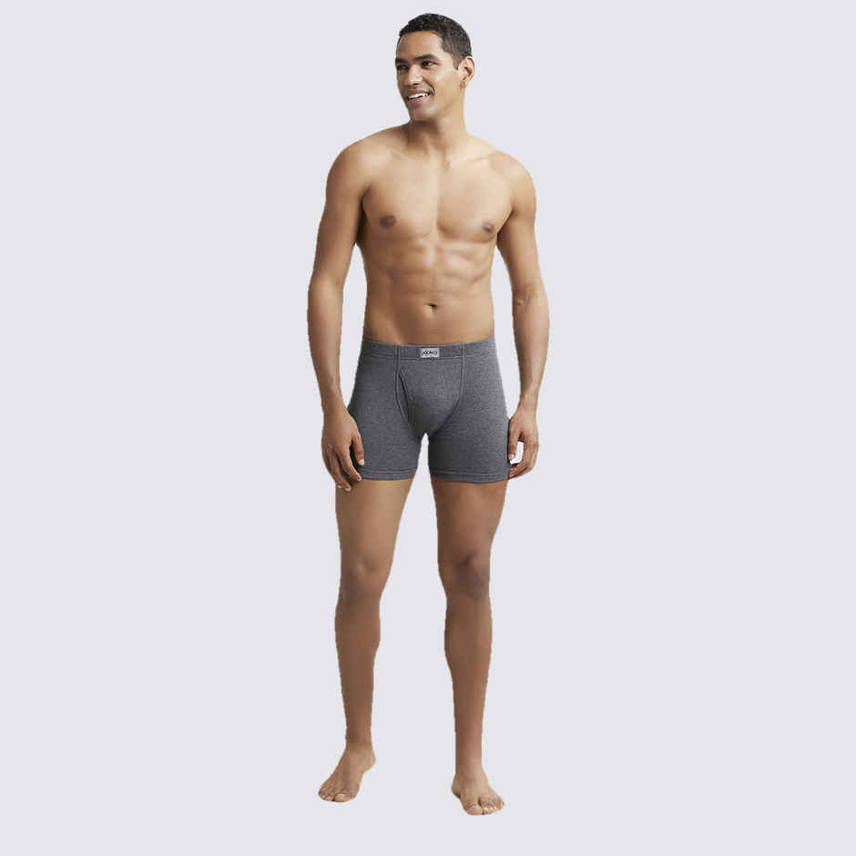 Jockey 8008 Men's Super Combed Cotton Rib Underwear Solid Boxer Brief|Concealed Waistband | Grey-M
