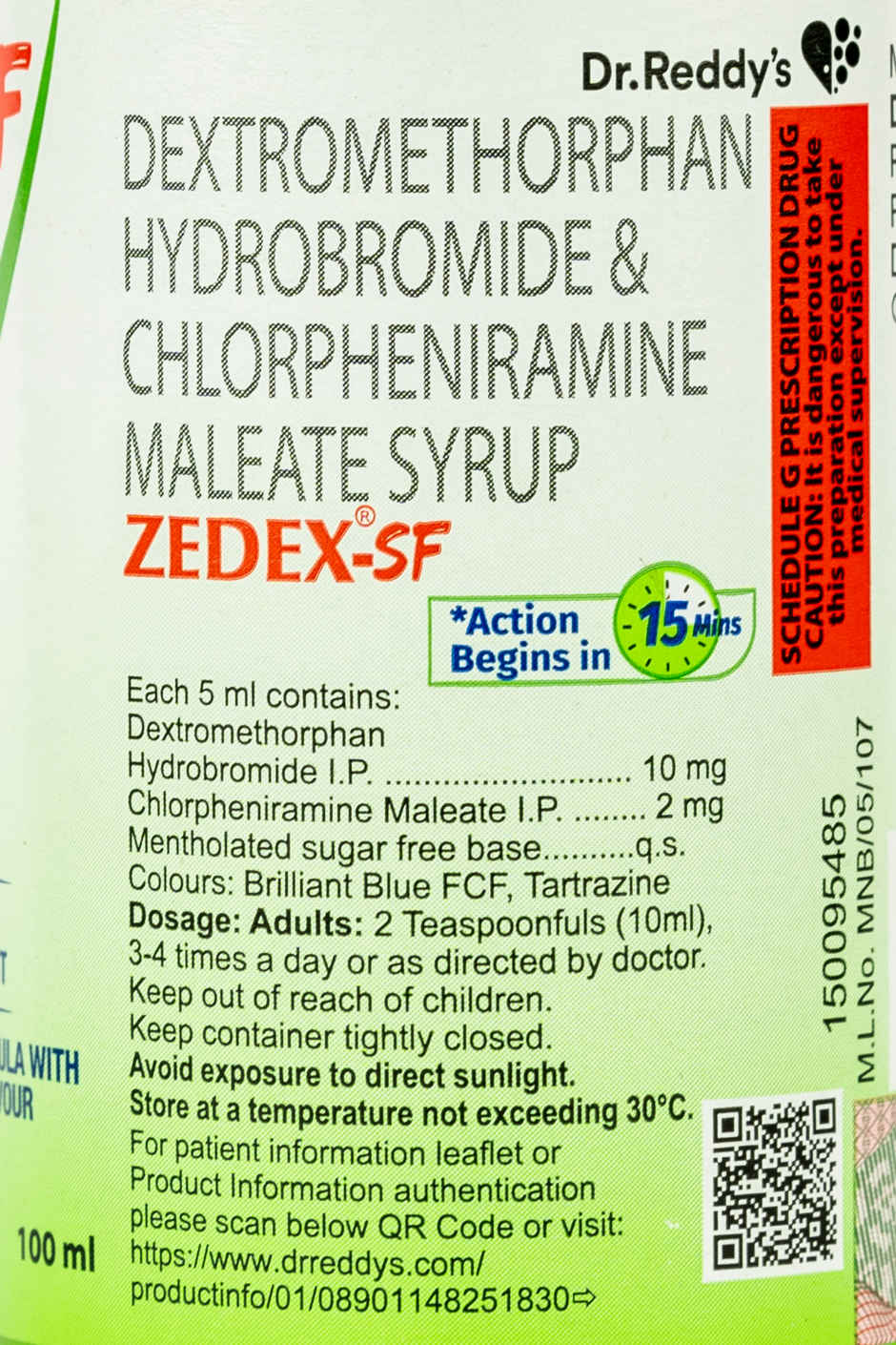 Zedex-SF Mixed Fruit Flavour Sugar Free Dry Cough Syrup 