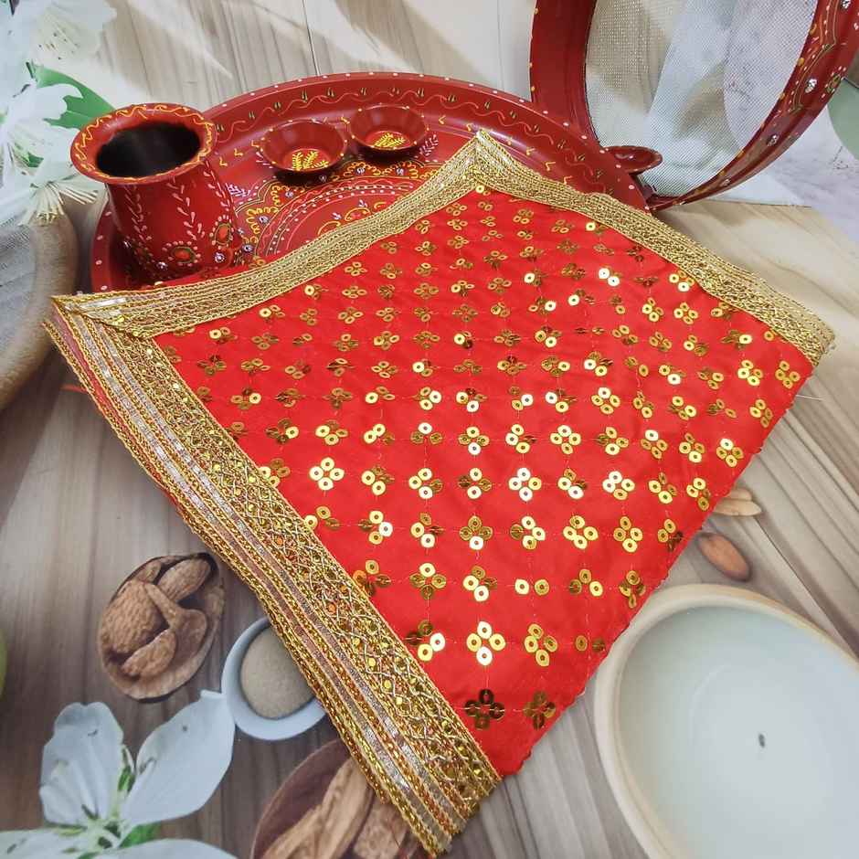 Gullak 10 x 26 Mata ki Chunri Embroidered Faux Silk with Sequin Work Red