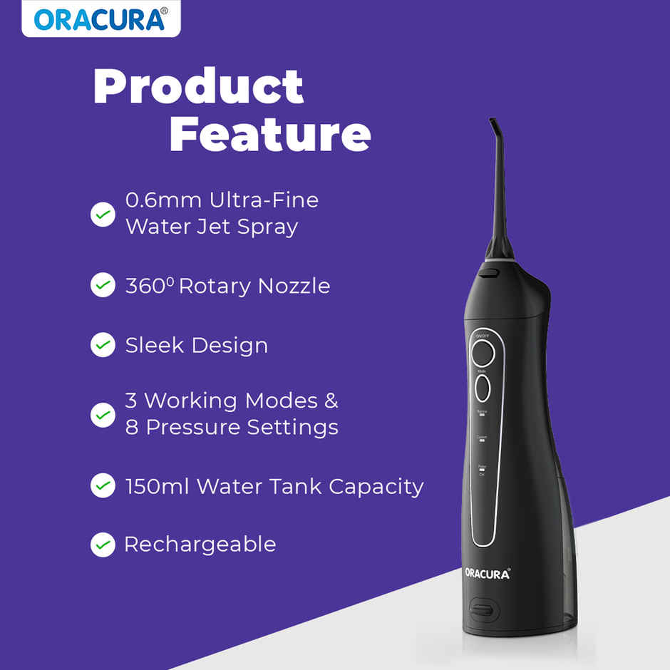 Oracura Oc150 Lite Smart Water Dental Flosser Black