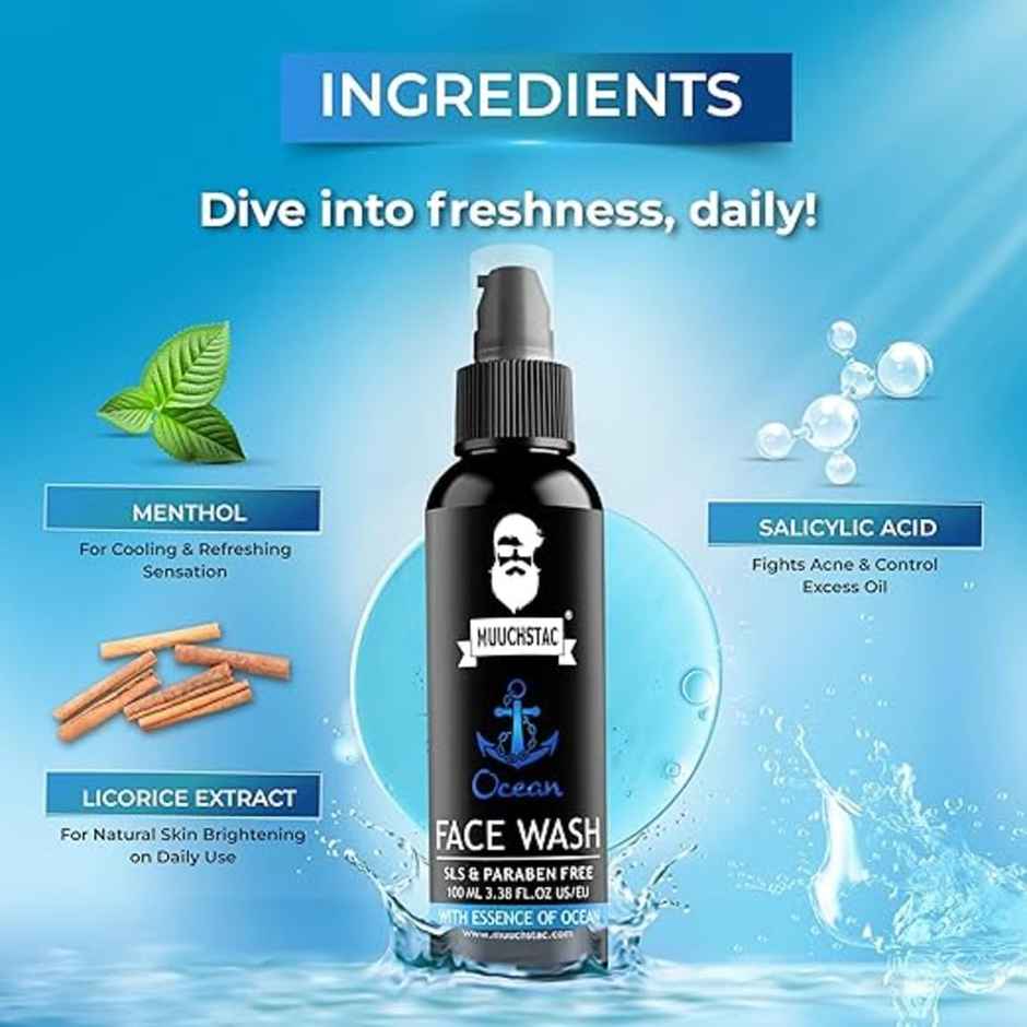 Muuchstac Ocean Face Wash for Men | Fight Acne & Pimples, Brighten & Clears Skin