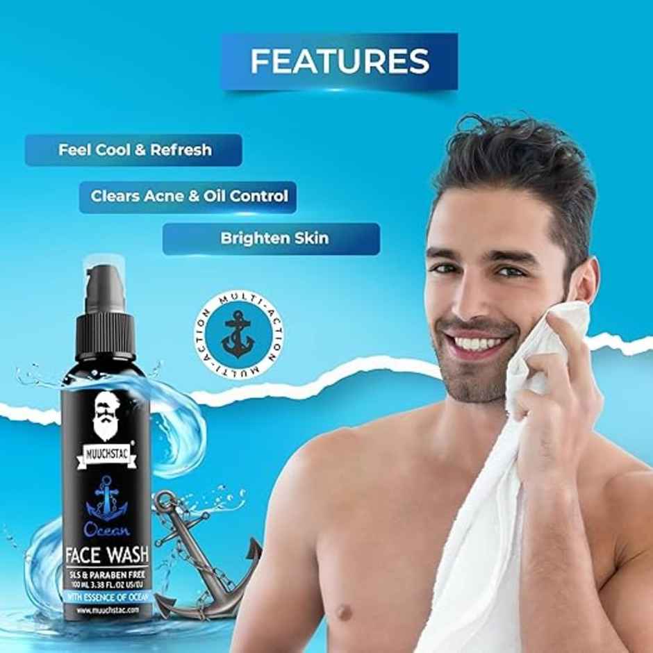 Muuchstac Ocean Face Wash for Men | Fight Acne & Pimples, Brighten & Clears Skin