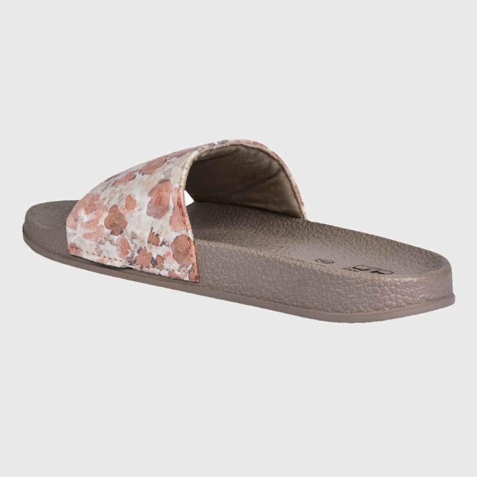 Paragon Cushion Comfort Tan Floral Slides For Women | Tan | UK 4
