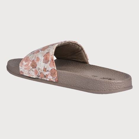 Paragon Cushion Comfort Tan Floral Slides For Women | Tan | UK 4