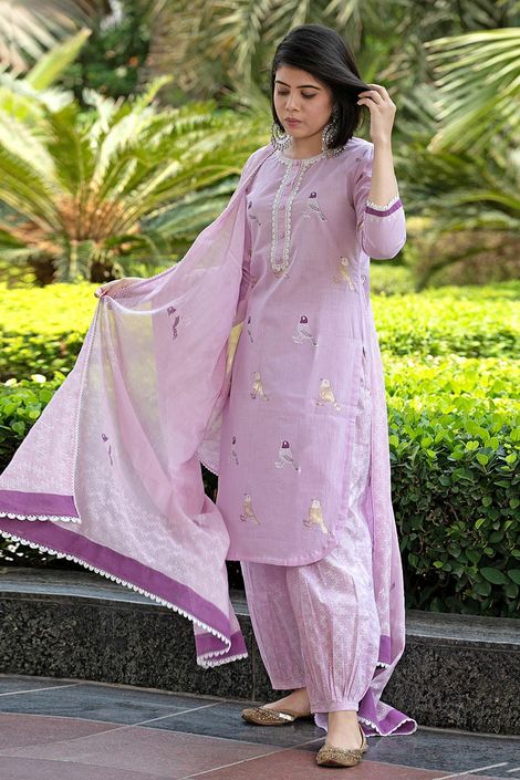 GoSriKi Women's Rayon Blend Straight Embroidered Kurta with Pant & Dupatta | RAGSRI | Purple - XL