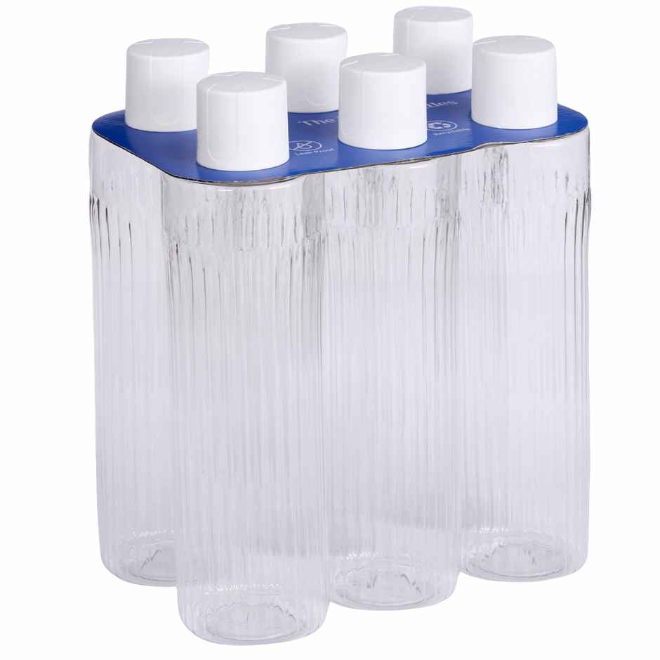 Jaypee Plus Ribba Fridge Plastic Water Bottle Set of 6 | Transparent | Capacity 860 ml Each