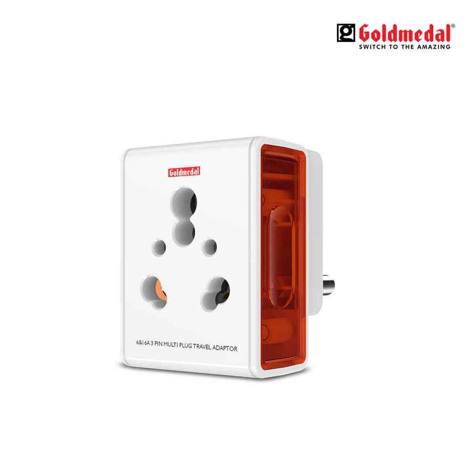 Gold Medal 16A i-Link 3 Pin Plug Universal Travel Adaptor - White | for Home,Office,Travel | Compact & Reliable Combo