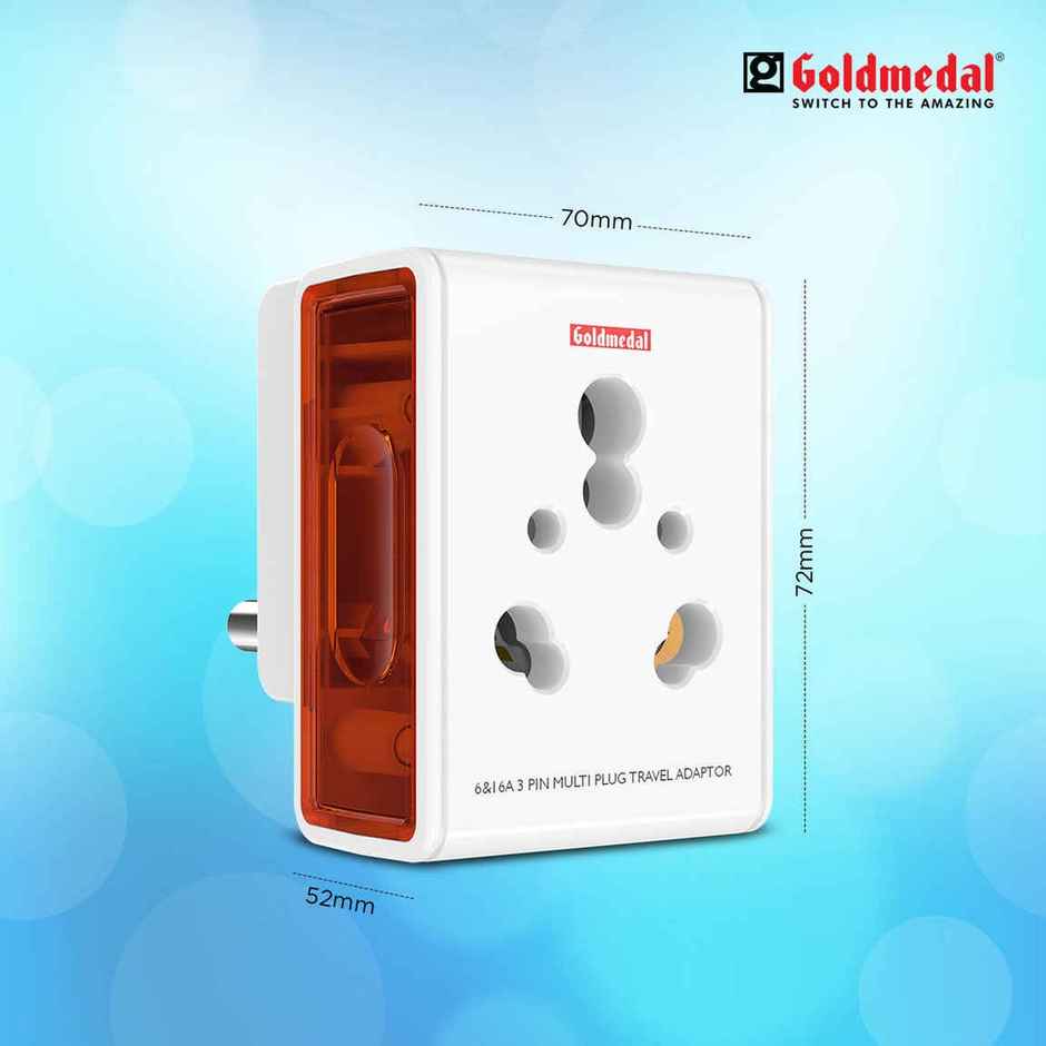 Gold Medal 16A i-Link 3 Pin Plug Universal Travel Adaptor - White | for Home,Office,Travel | Compact & Reliable Combo