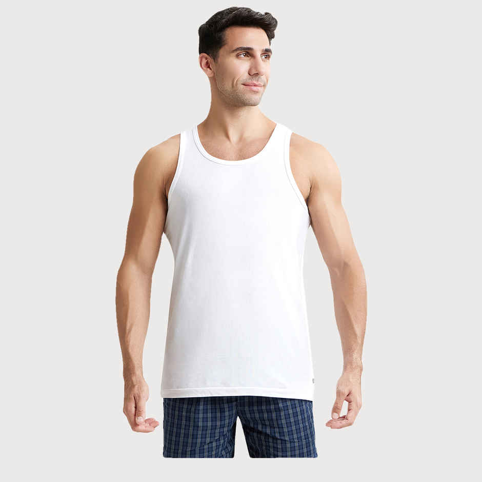 Jockey 8820 Men's Super Combed Cotton Round Neck Vest|Extended Length|Easy Tuck|PO3 | White-L
