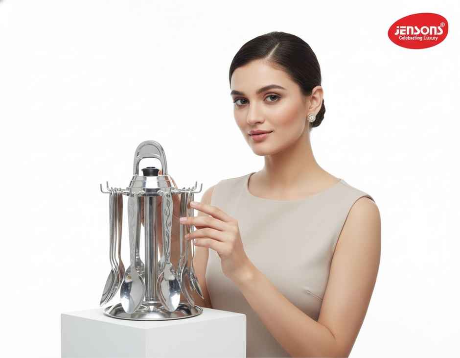 Jensons Stainless Steel Round Cutlery Set With Stand
