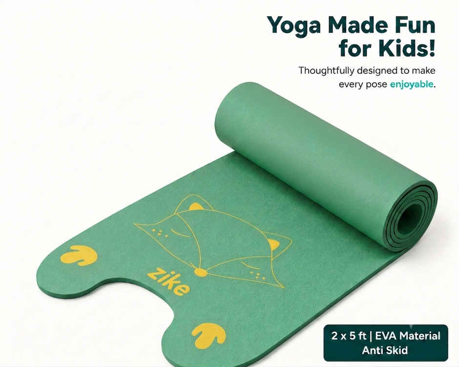Zike Kids 4mm Yoga Mat Forest Friend, Olive Green, EVA, 5 x 2 ft