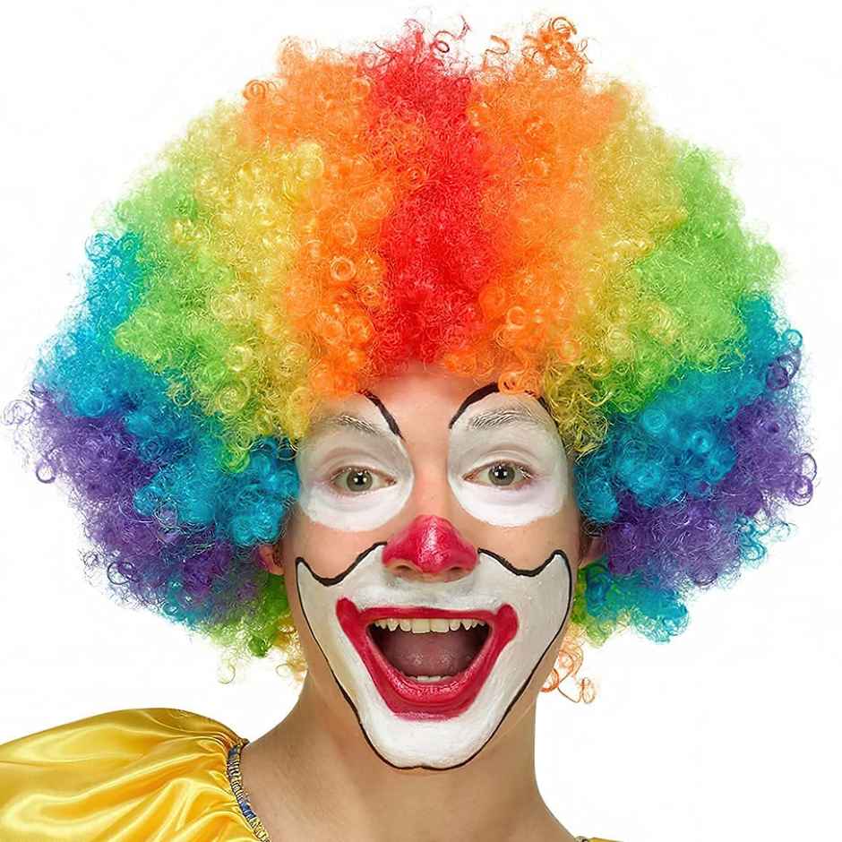 Toyshine Funny Clown Curly Afro Rainbow Wig Disco Theme For Youth Adult Women Halloween Costume