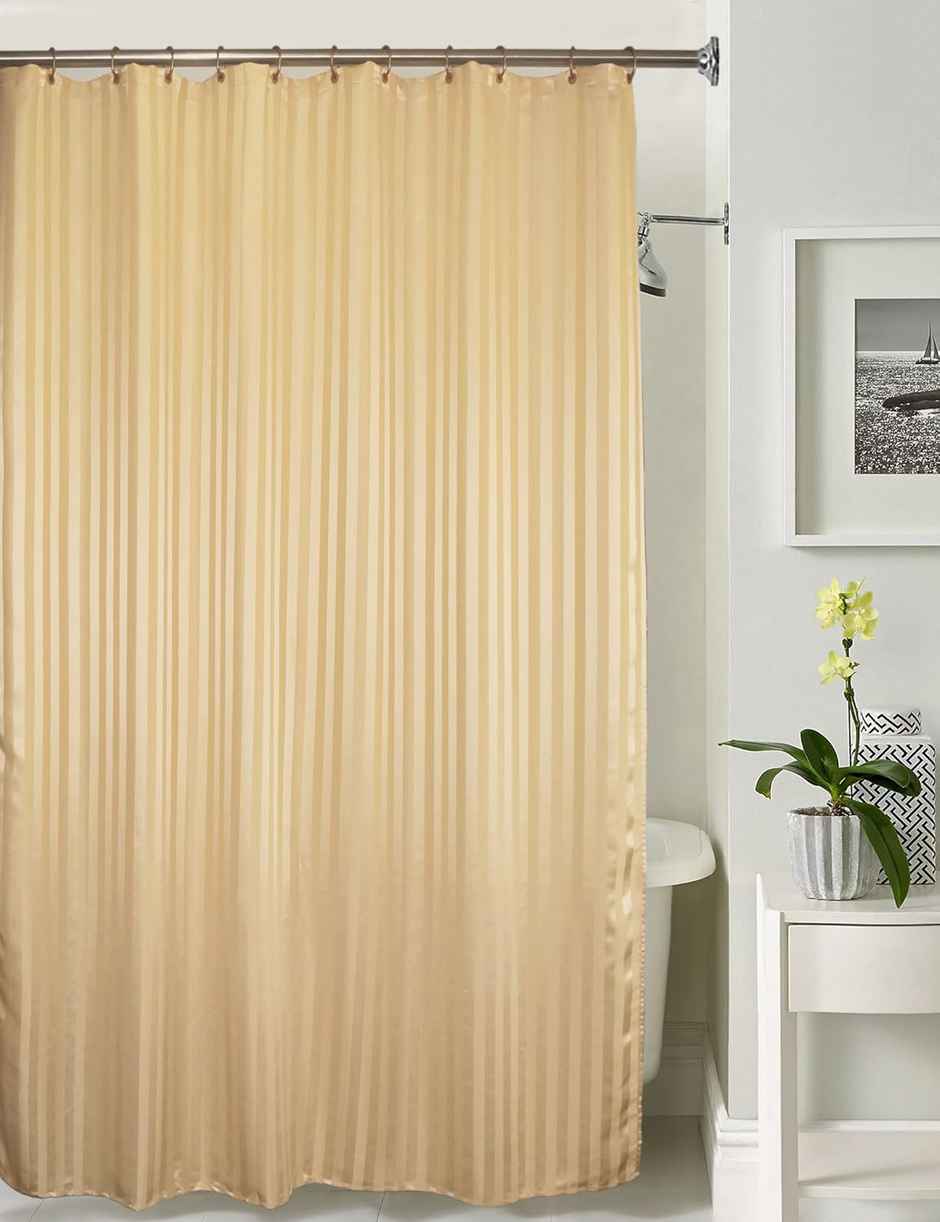 Lushomes Shower Curtain - Striped Beige Satin Stripe | 12 Eyelets | Hooks | 6 x 6.5 ft