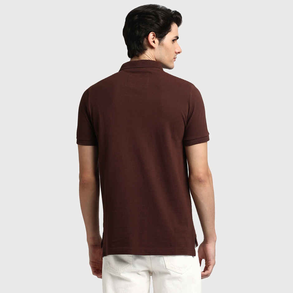 The Bear House Men Slim Fit Solid Polo T-shirt - Coca | Brown | M