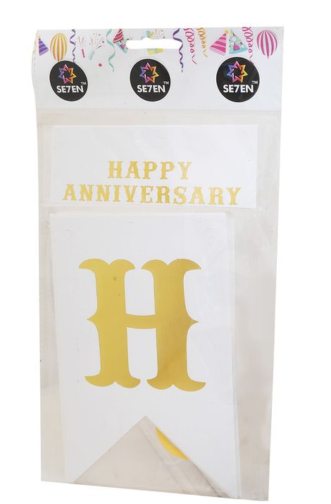 Happy Anniversary Banner - 16 Paper Flags (Colour May Vary)