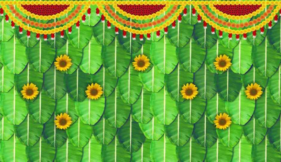Gullak Festive Backdrop | 5 x 8 ft - Banana Leaves