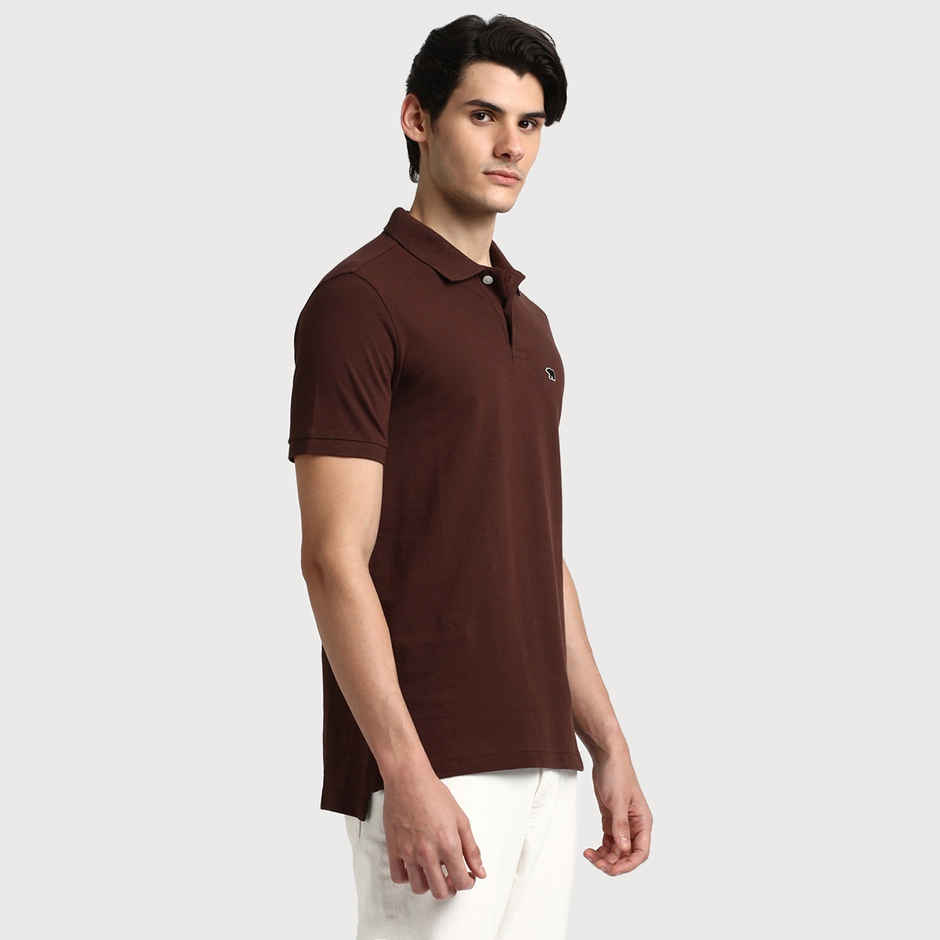 The Bear House Men Slim Fit Solid Polo T-shirt - Coca | Brown | M
