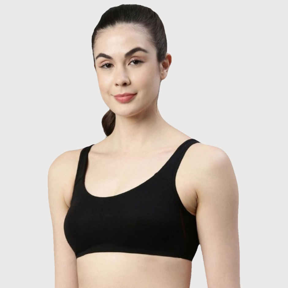 Enamor Women's SB06 Cotton Lounge Sports Bra | High Coverage | Non Padded | Wirefree | Black | M