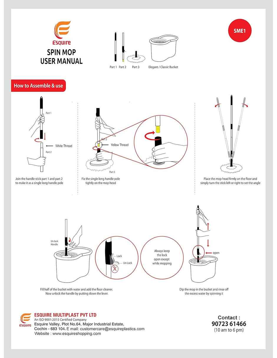 Esquire Classic Spin Mop Yellow Bucket Set With Pull Handle | Additional Microfiber Refill