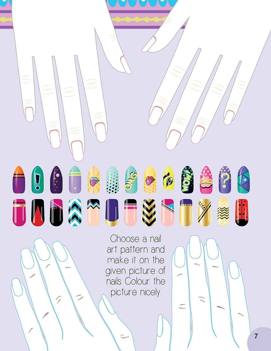Nail Art & Hair Style Colouring & Sticker Activity Book For Kids 3+,Book With 100+ Glitter Stickers