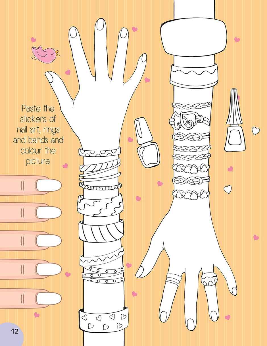 Nail Art & Hair Style Colouring & Sticker Activity Book For Kids 3+,Book With 100+ Glitter Stickers