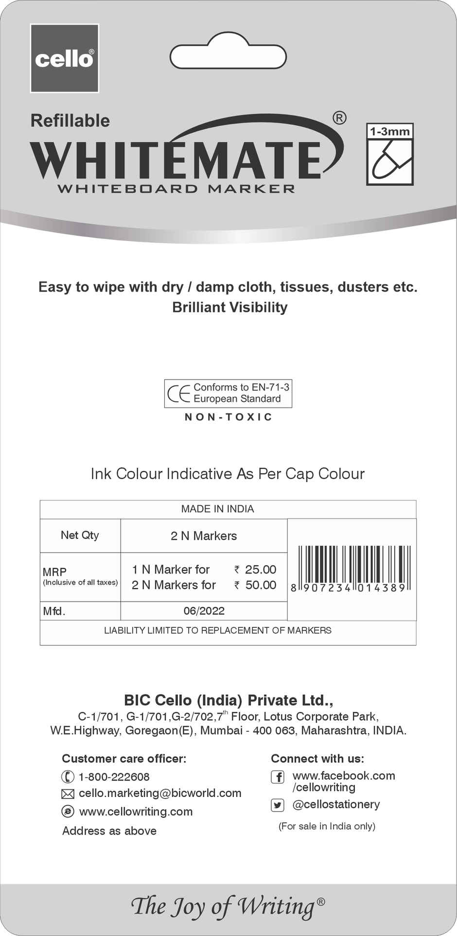 Cello Whitemate Whiteboard Marker - Assorted | Blister