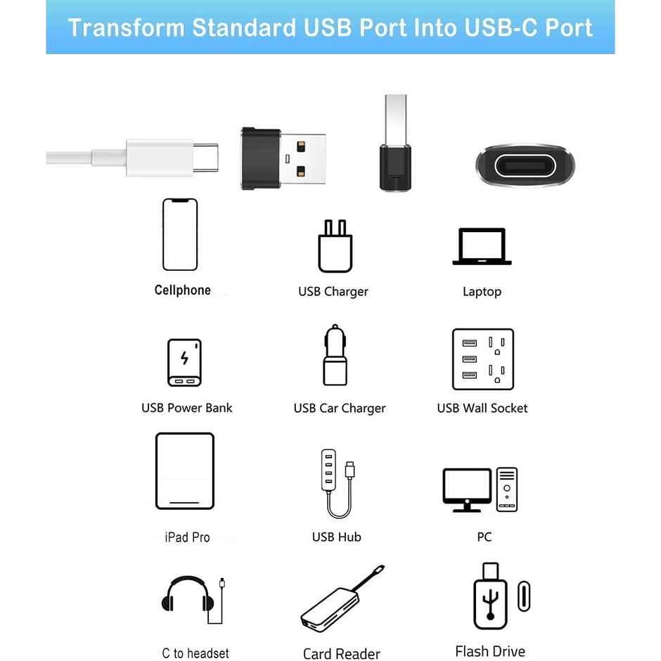 Sounce Type C to USB-A Converter for iPhone 13 Pro Max | Apple Watch | AirPods 3 | Black