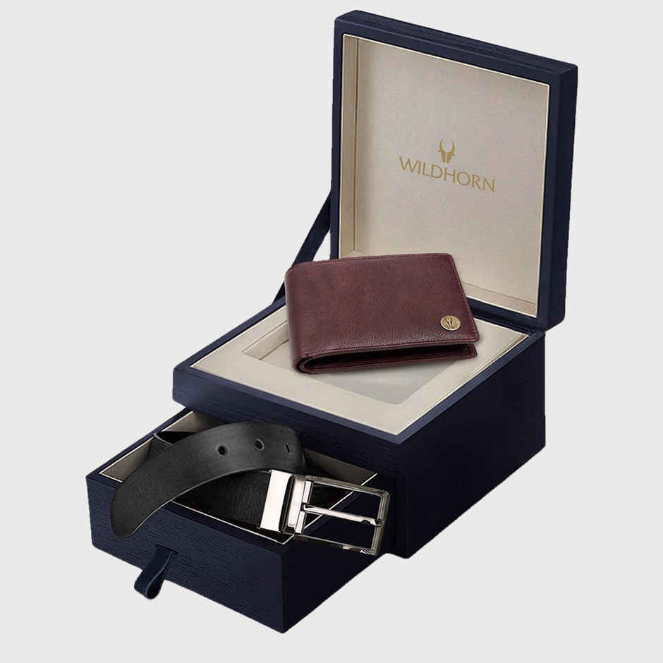 Wildhorn Men's Solid Genuine Leather Wallet and Belt Combo | Maroon - One Size