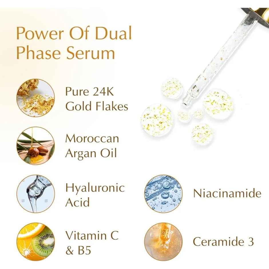 Bio-Essence Bio-Gold 24K Gold Skin Elixir, 2 phase Serum-Vitamin C & Argan Oil Reduces Dark Spots