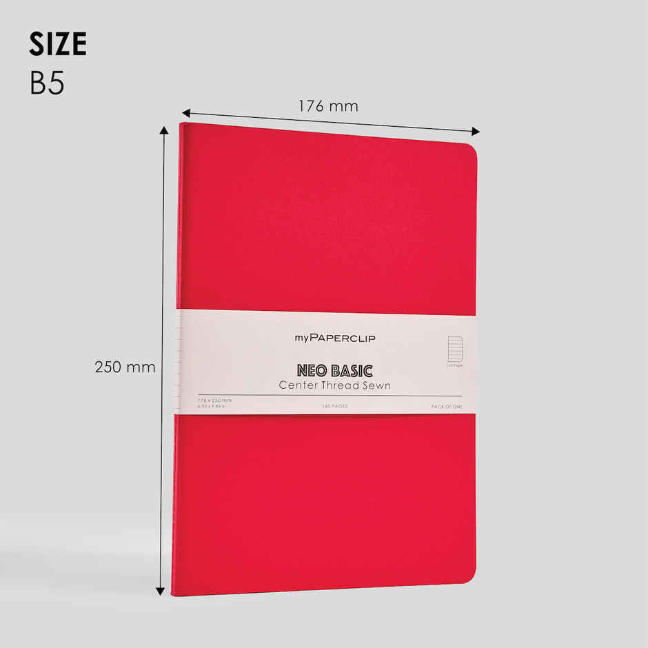myPAPERCLIP - NeoBasic Notebook, Centre Thread Sewn, 160 Pages - B5 - Ruled - Red Colour