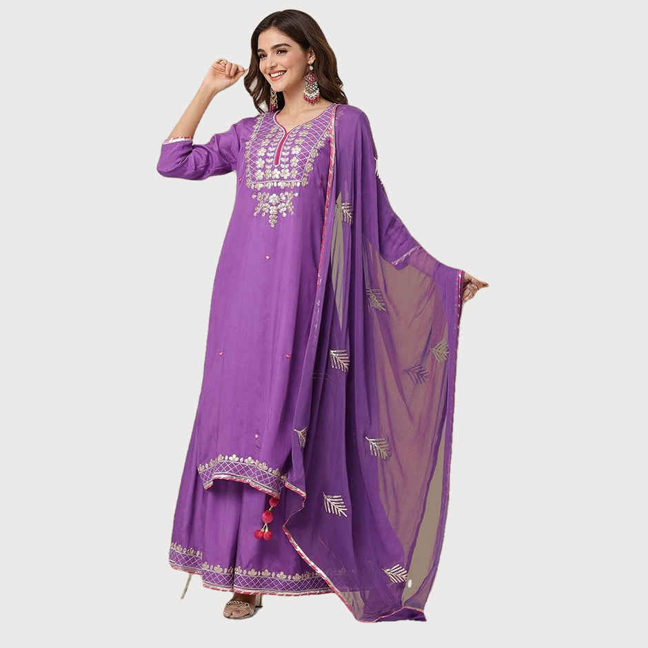 Ishin Women Polyester Kurta Set | INWSDAW24354 | Purple - XL