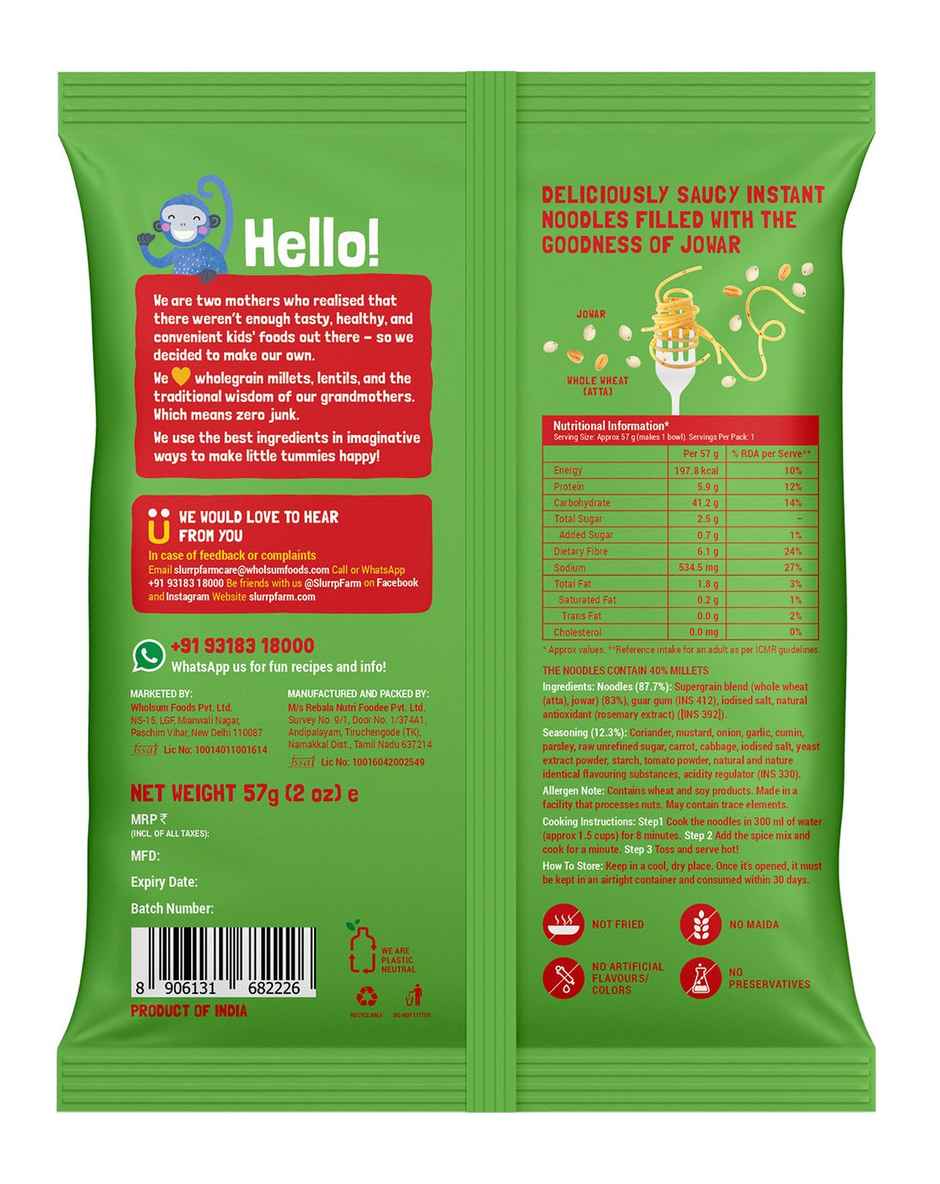 Slurrp Farm No Maida Instant Noodles Combo Not Fried No Msg Mild Masala and Yummy Masala