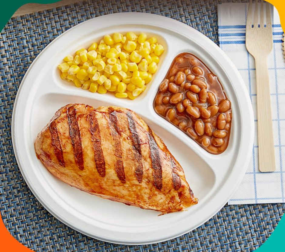 Disposable Bagasse Plate with Spoons | 4 Compartment | Combo Set | Tempware