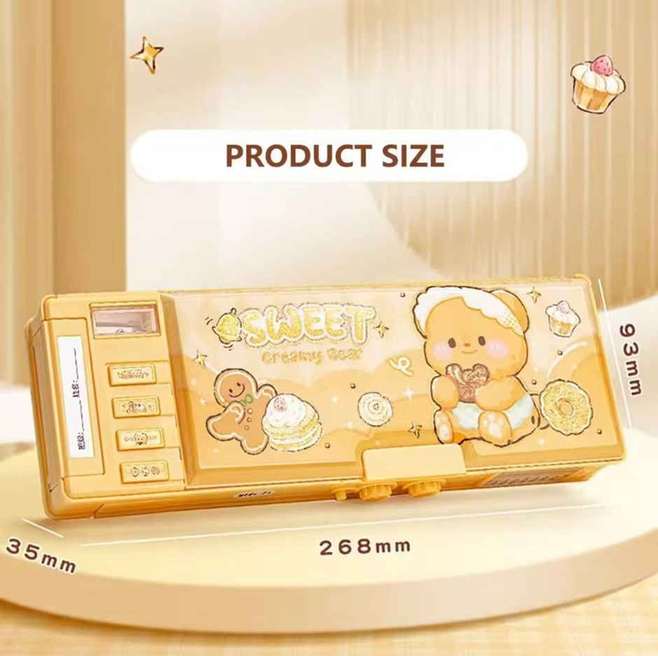 Fablue Creamy Bear Pencil Box with Magnetic & Password Lock | Yellow