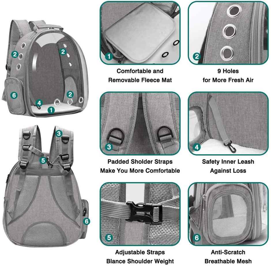 Pets Empire Astronaut Transparent Pet Carrier , Backpack For Puppies & Cats | Grey