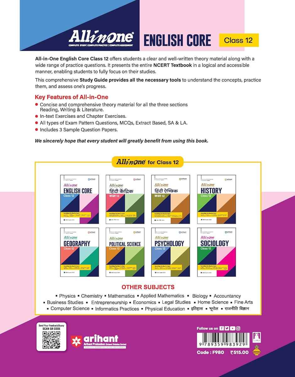Arihant Publications All In One English Core class 12th Based On Latest NCERT For CBSE Exams 2025