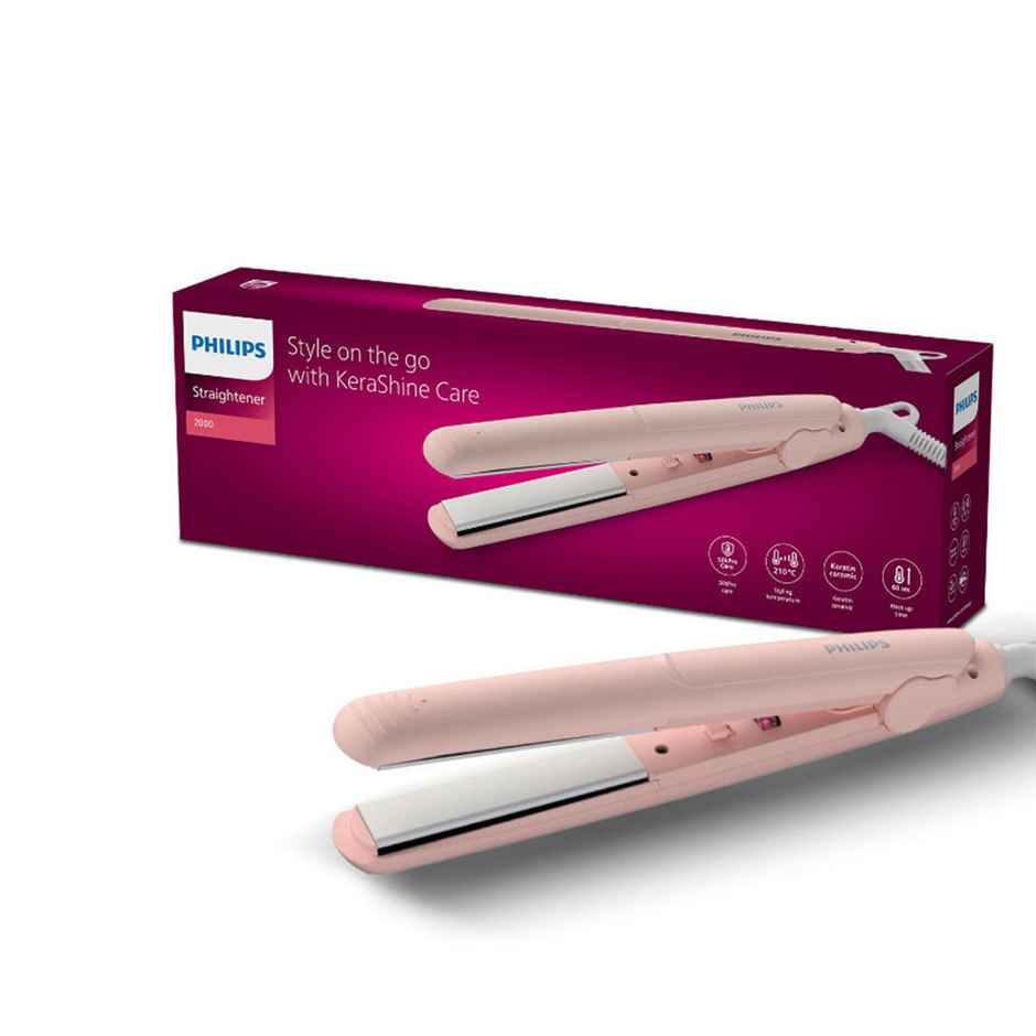 Philips India's No.1 Hair Styling Brand On- the- Go Hair Straightener | BHS286/00 | Pastel Pink