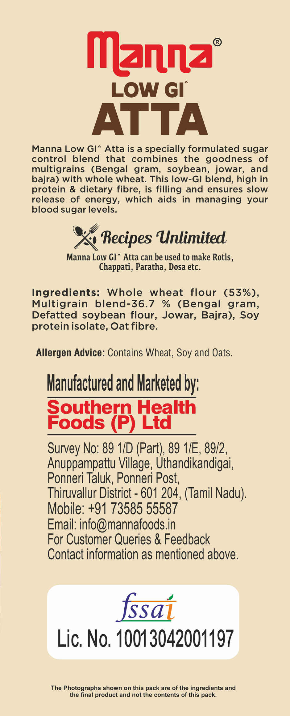 Manna Low Gi Atta - Diabetic Friendly| High Protein & Fibre