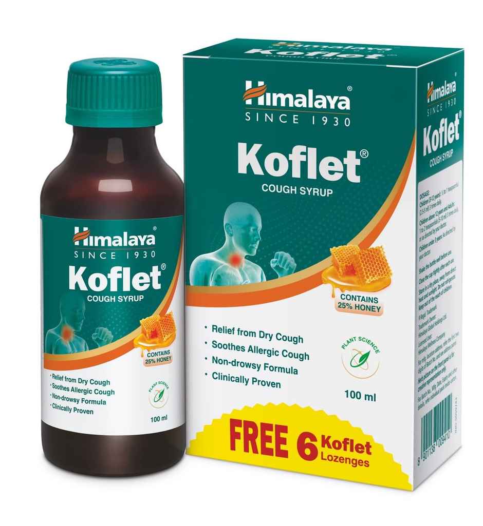 Himalaya Koflet Cough Syrup + 6 Lozenges Free for Cough & Throat Relief | Non Drowsy