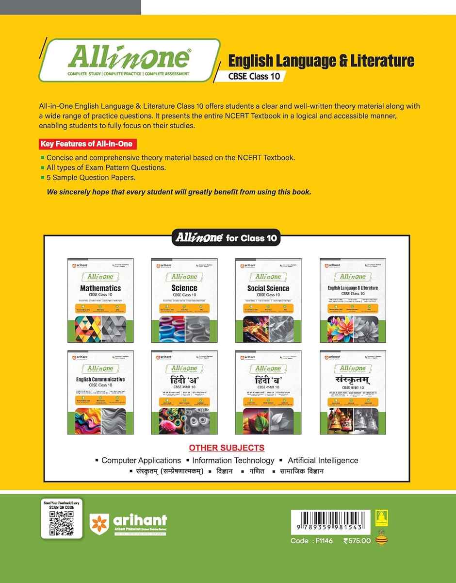 Arihant Publications All In One English Language & Literature CBSE Class 10th Based On Latest NCERT For CBSE Exams 2025