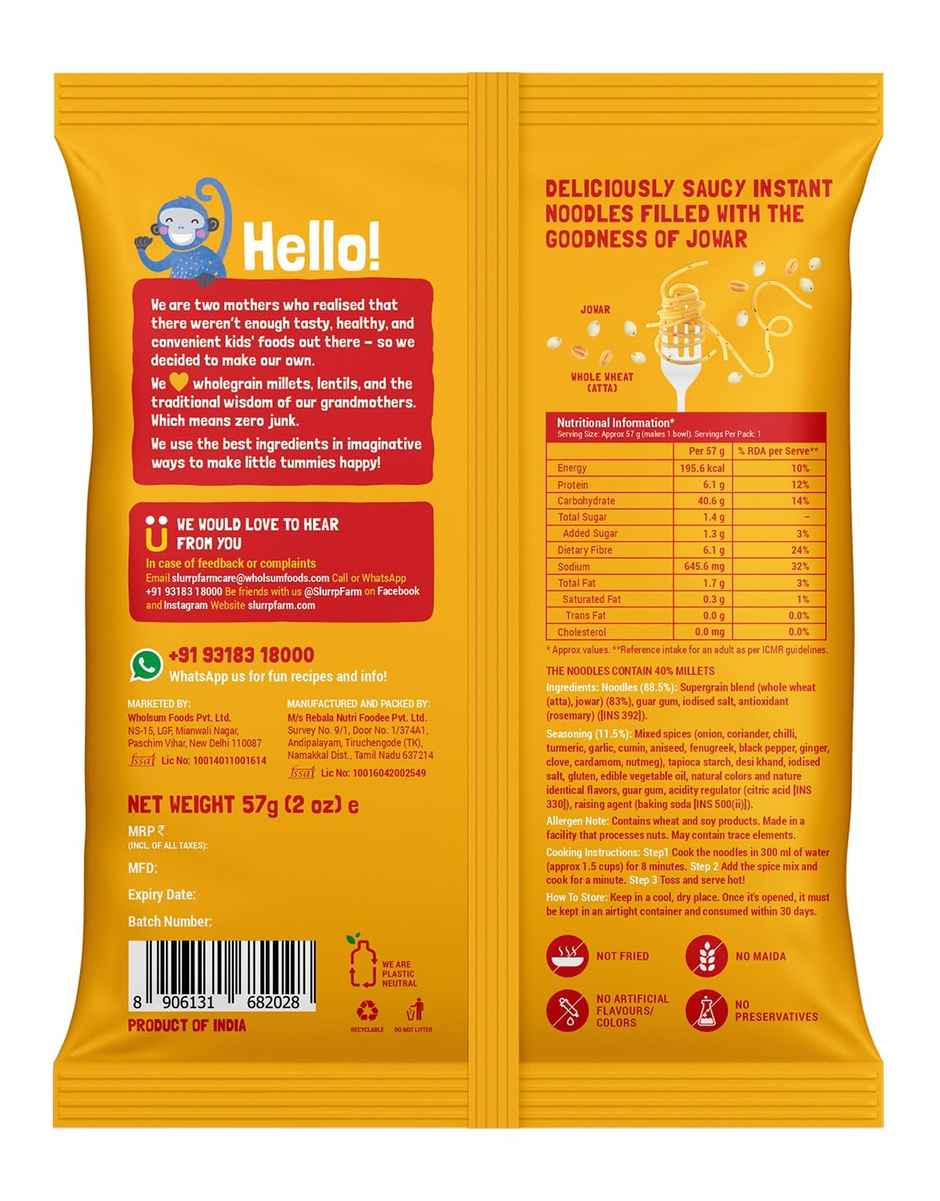 Slurrp Farm No Maida Instant Noodles Combo Not Fried No Msg Mild Masala and Yummy Masala