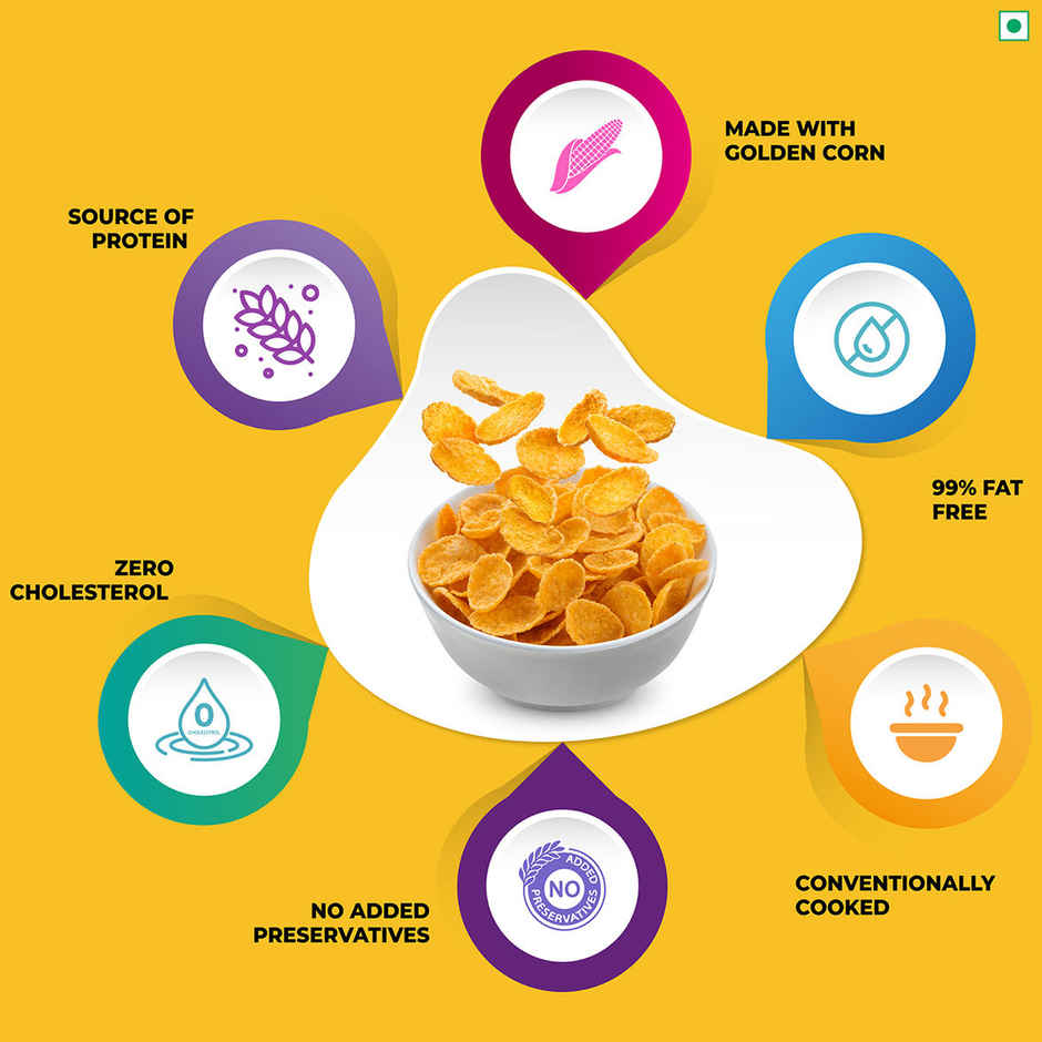 Kwality Golden Corn Flakes - Crispy And Delicious Breakfast Cereal Made With 100% Natural Corn