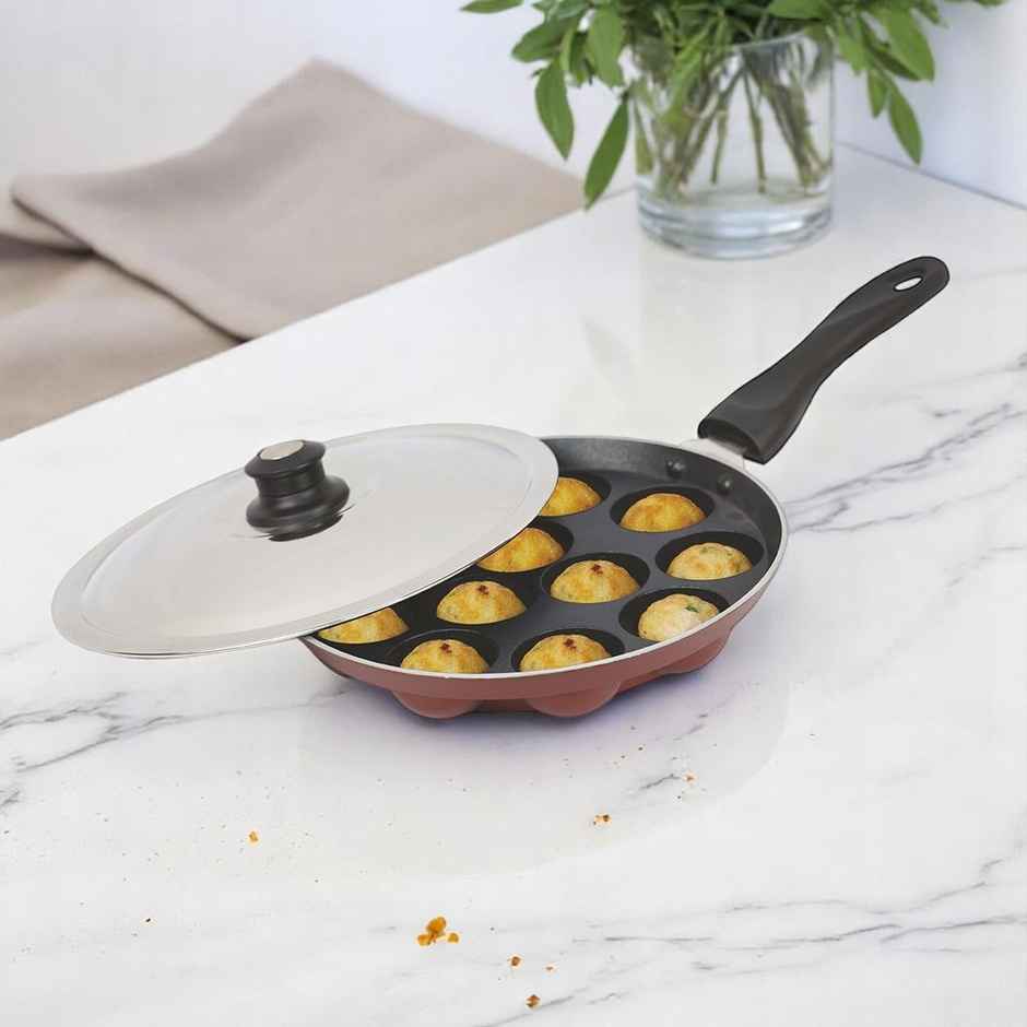 SignoraWare Perfecto NonStick Appapatram | 12 Crators | 3.25mm | Black
