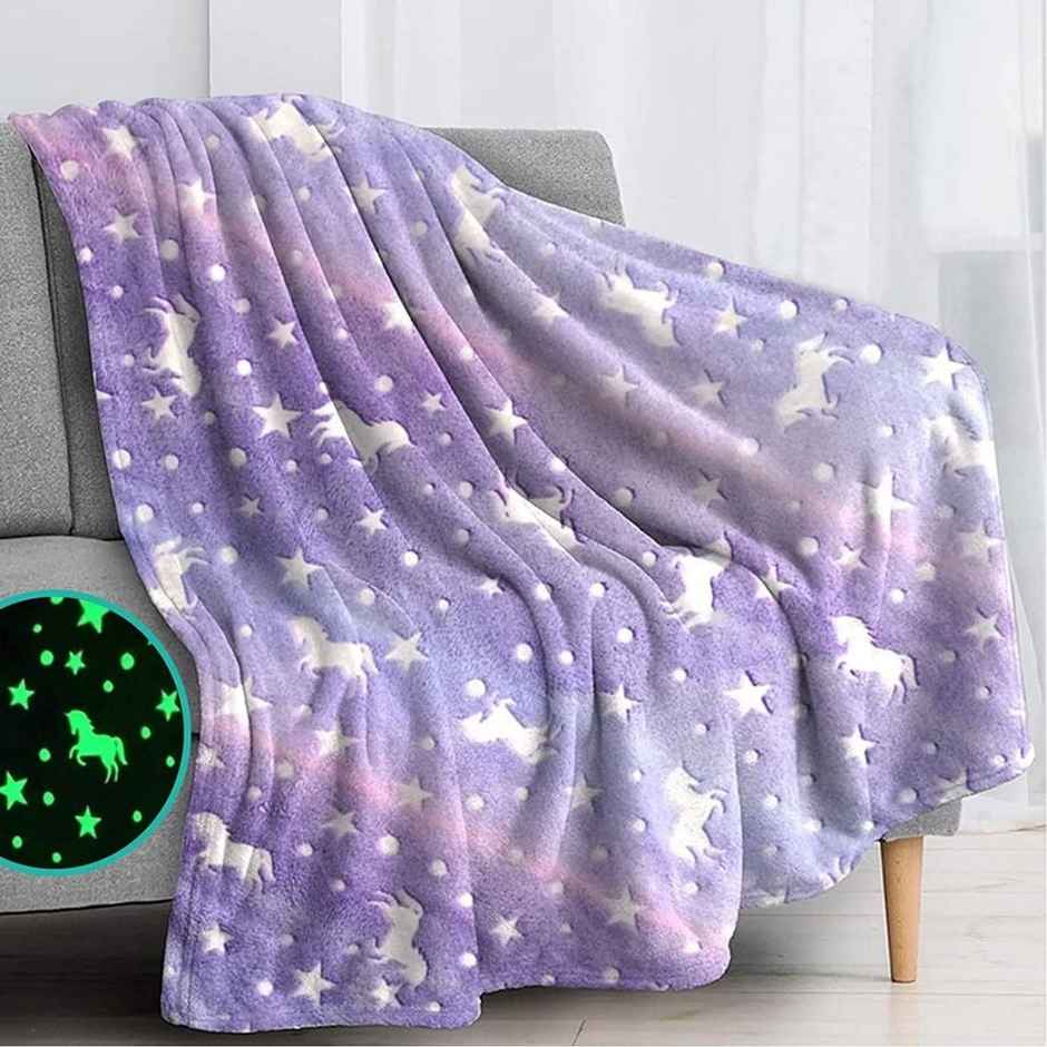 Famyo Glow Blanket | Purple Unicorn Queen Size AC Blanket for Ages 3 and Up - 200 x 152 cm