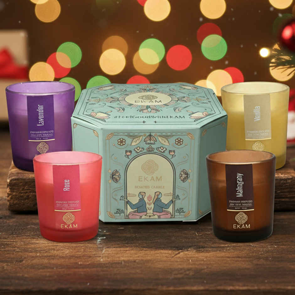 Ekam Scented Soy Votive Candle-4Pc Mahogany | Lavender | Rose | Vanilla | Home Decor