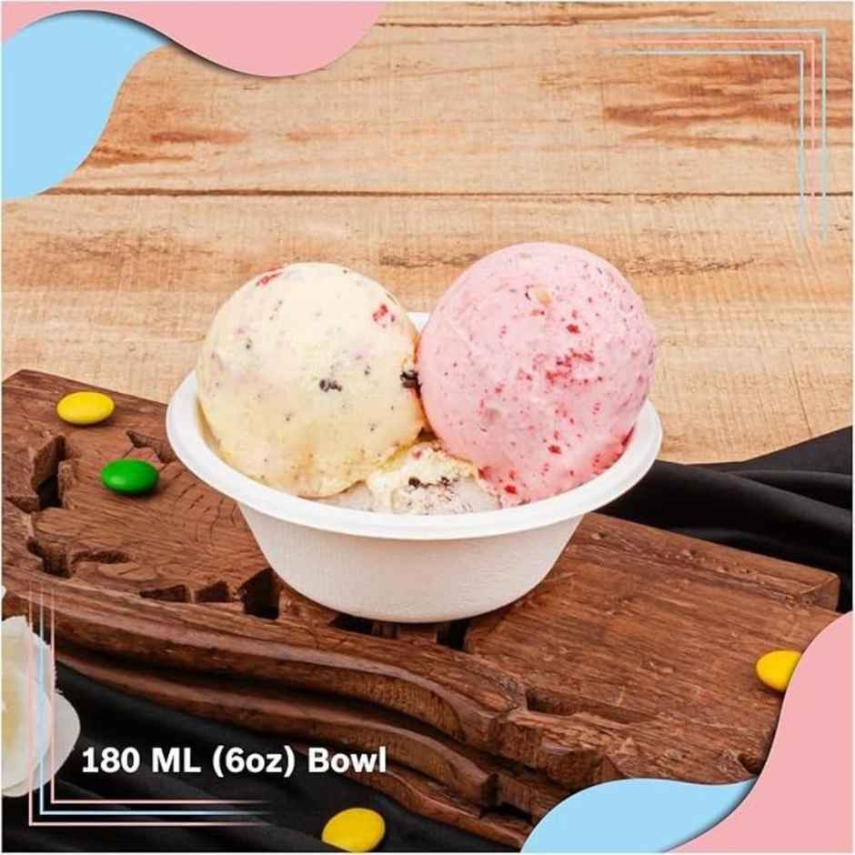 Bagasse Disposable Round Bowl | 180 ml | White
